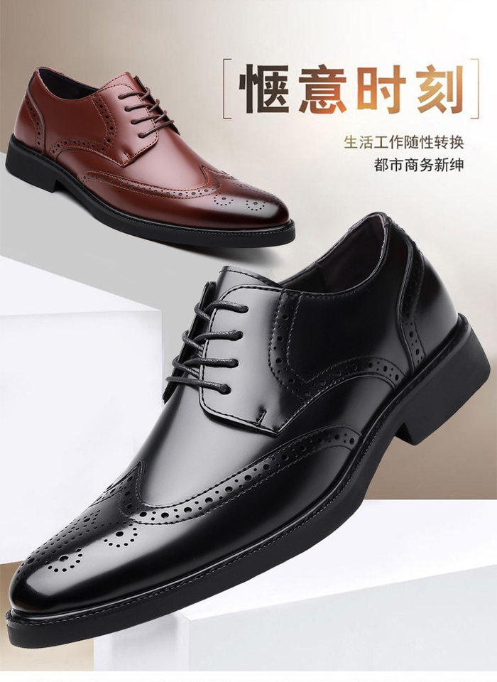 Giày da nam mũi nhọn thời trang công sở, dự tiệc cưới, da bò bọc chân đế cao su, kiểu mới — Màu nâu, Màu đen chi tiết 3
