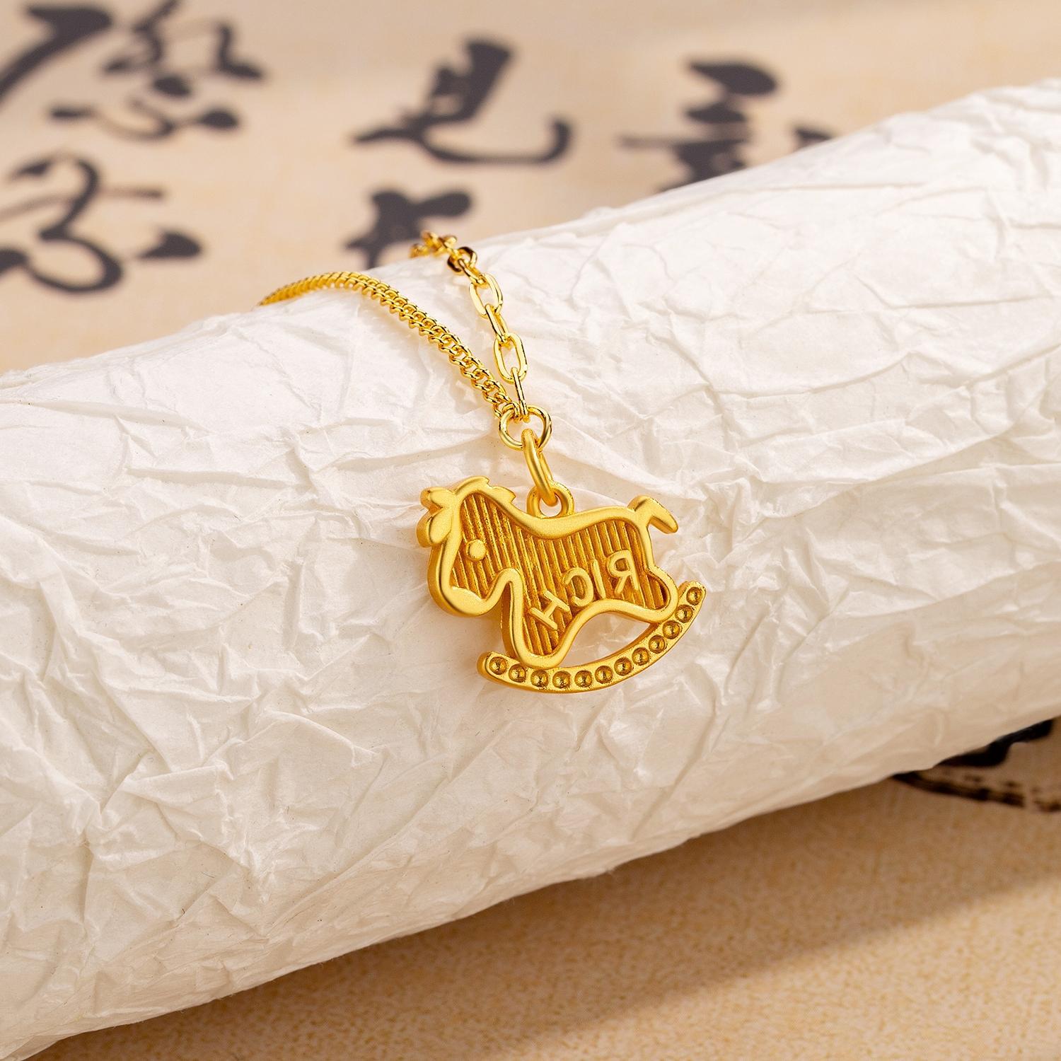 Collier INS Cute Pony, élégant, léger, luxueux et polyvalent, avec pendentif cheval en bois, style identique pour femme._voghion.com