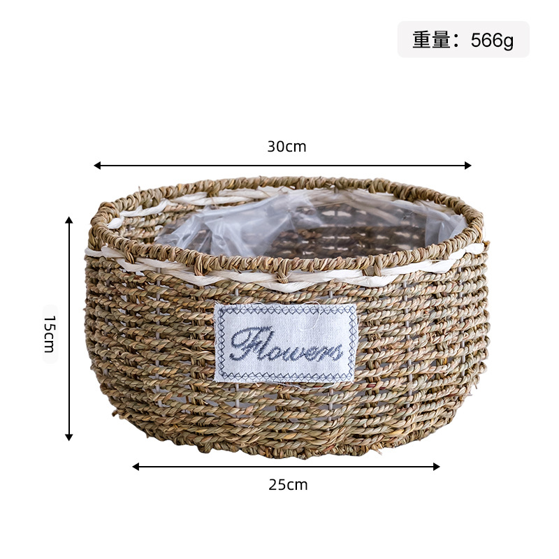 Maceta Decorativa Tejida de Paja Hecha a Mano para Jardín y Balcón