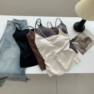 大U领细肩带高级感软糯磨毛吊带女带胸垫一体式秋冬打底内搭背心