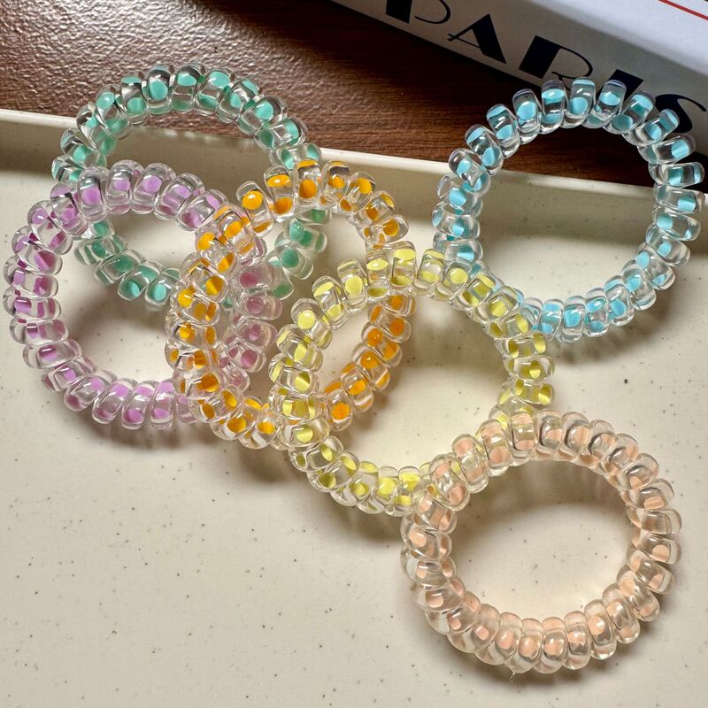 2024 Transparent Polka Dot Telephone Line Hair Ring Thick High Elastic Wave Dot Hair Rope Ponda Tail Ball Hair Accessories