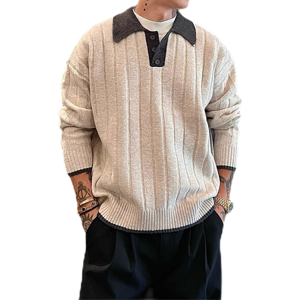 Explosiones transfronterizas de tamaño grande europeo polo camiseta con solapa camiseta de punto suéter hombre color viejo viento de otoño y invierno fábrica al por mayor