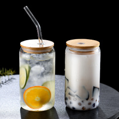 アマゾン16オンス高ホウ素シリコンコーラカップネット赤冷飲メイソンカップ飲料カップジュースビール牛乳カップ蓋付き