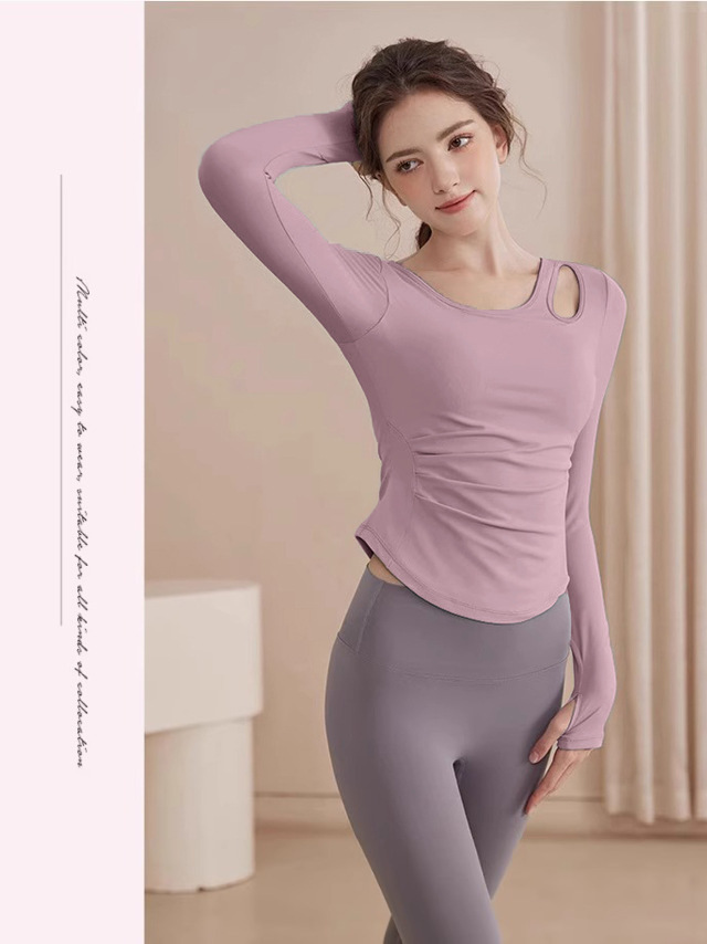 Slim-fit Long-sleeved Yoga Clothes For Women With Chest Pads, Pilates Tops, Fitness Clothes For Women_desvips.com