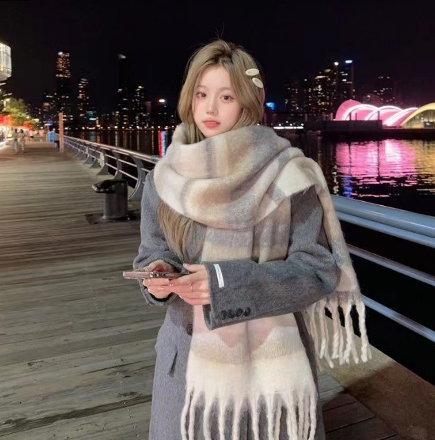 仿羊绒围巾女秋冬季新款加厚保暖围脖显白流苏中长款百搭围巾批发|undefined