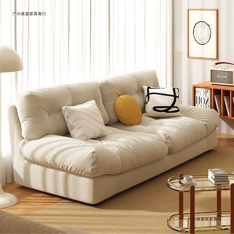 Casual Light Luxury Lazy Sofa Small Apartment Living Room Home Cloud Sofa Simple Modern Fabric Sofa Cream Style