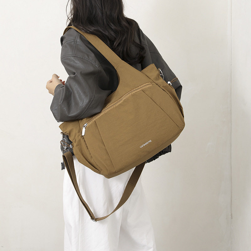 Túi tote nữ cỡ lớn chất liệu nylon nhẹ, túi đeo vai và đeo chéo tiện lợi — Khói tím, Quân đội xanh, màu be, màu nâu chi tiết 18