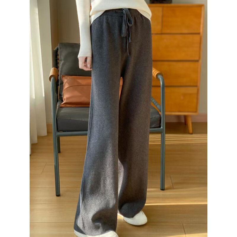 One-piece drop-ship knitted wide-leg pants, high-waisted, slimming, straight-leg, floor-length, leg-lengthening, side-stitched casual pants One-piece drop-ship knitted wide-leg pants, high-waisted, slimming, straight-leg, floor-length, leg-lengthening, side-stitched casual pants