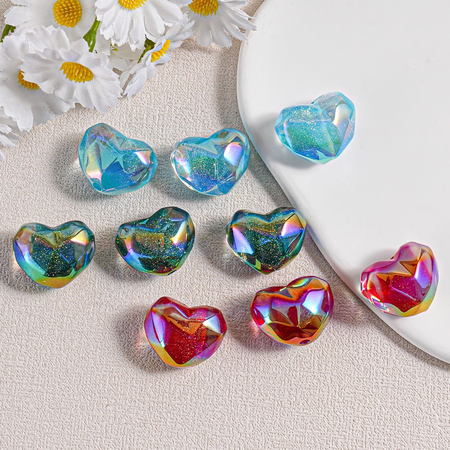 Al atardecer, corazón de azúcar, fideos cortados, amor, cuentas, teléfono móvil, material de bricolaje, accesorios de joyería, cuentas finas de resina flash en forma de corazón, lotes dispersos