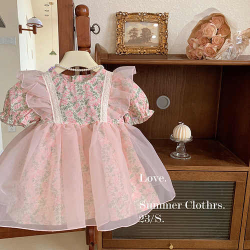 Girls Floral Princess Dress 2024 New Children's Korean Style Puff Sleeve Baby Style Summer Korean Style Dress