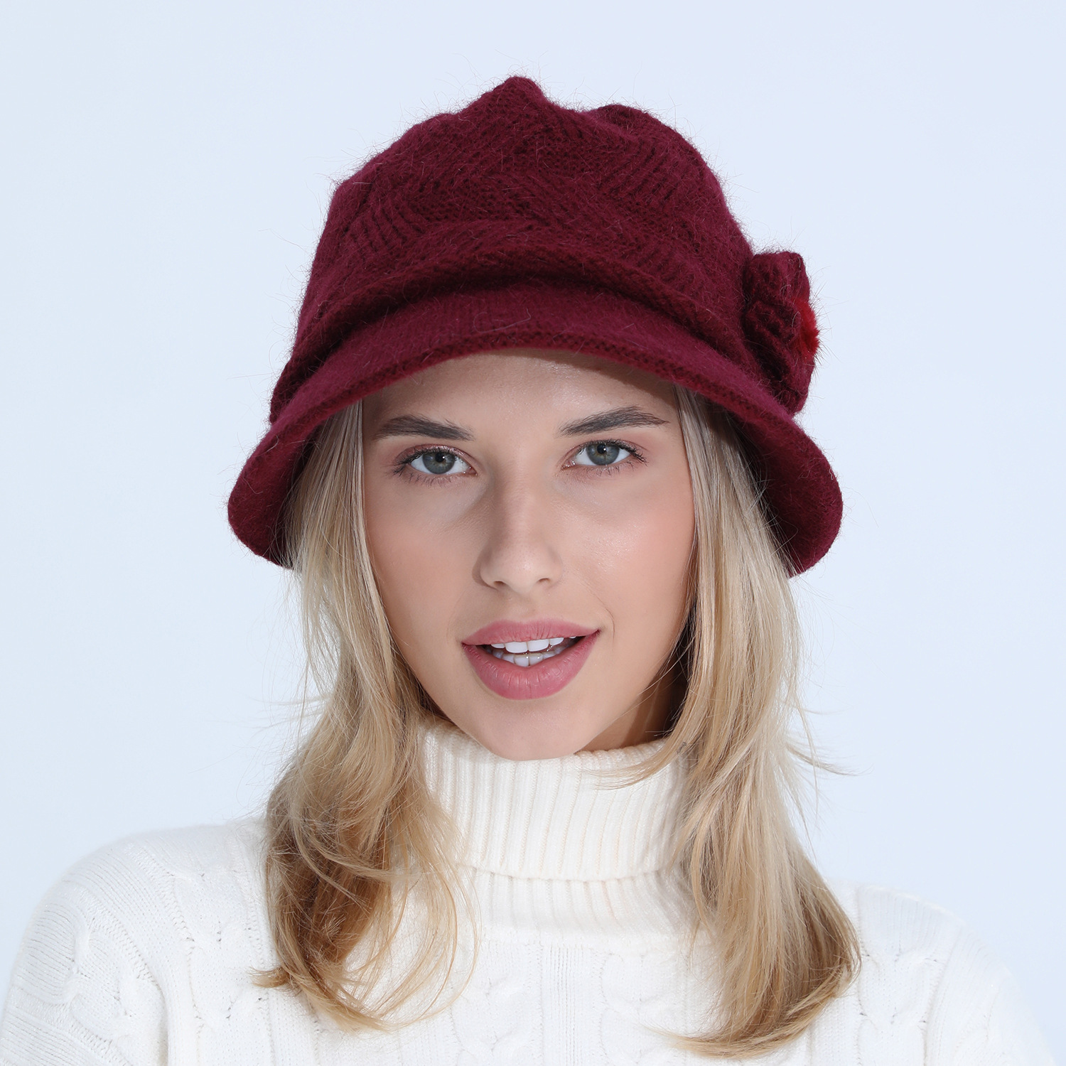 Gestrickte neue frauen herbst und winter blume mode mom kaninchen haar topf plüsch verdickt warme mütze_voghion.com