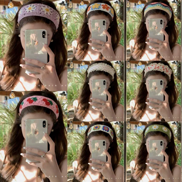 Spring Atmosphere Forest-Style Knitted Magic Tape 2026 New Colorful Flower Headband High-Top Headband Hair Accessory for Women