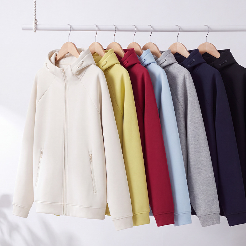 400g Heavy Liquid Cotton Raglan Sleeve Cardigan Men's Jacket Autumn and Winter Pure Color Simple Casual Loose Zipper Sweatshirt