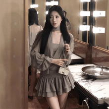 2025新款秋冬微胖mm法式纯欲性感辣妹连衣裙女设计感遮肚显瘦短裙