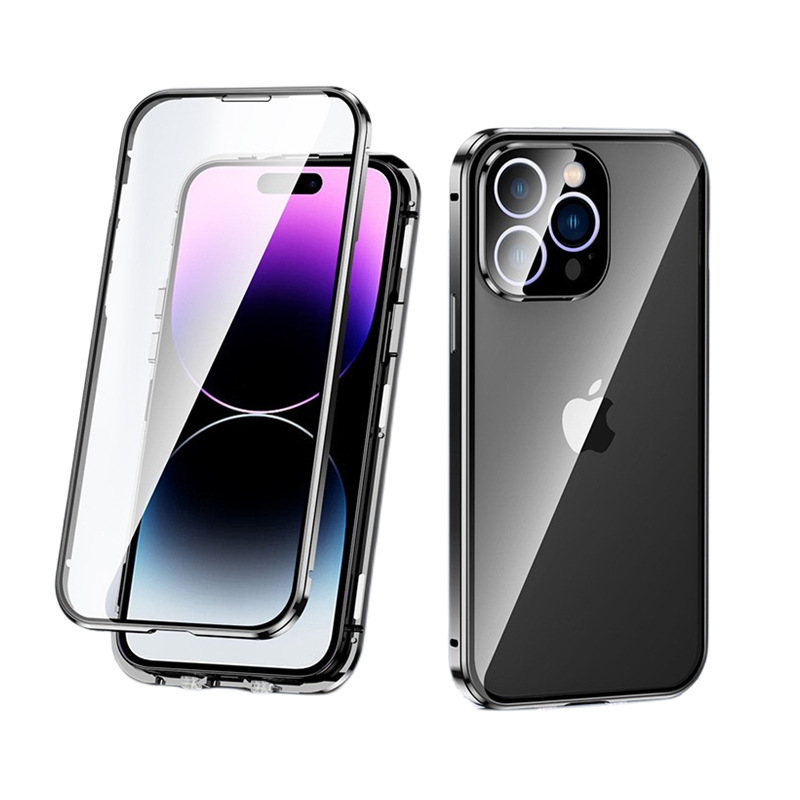 Funda para teléfono móvil iPhone16 Magnetic King Apple 15 hebilla de doble tarjeta Gafas de vidrio de doble cara Funda magnética de metal