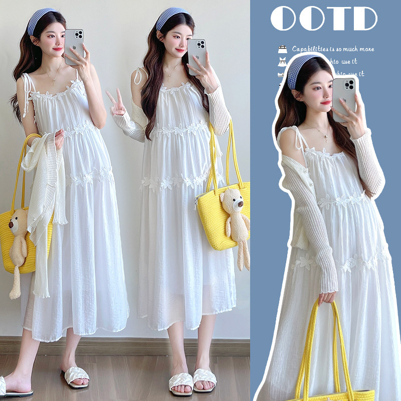 Real Shot in Stock ~ 2025 New Summer Style Exquisite Design Loose Maternity Dress Suspender Dress Spandex