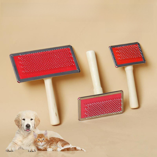 Pet Wood Handle Pin Brush with White Beads Dog Comb Pet Small Wooden Pin Brush Dog Grooming Brush