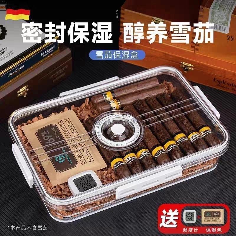 Caja humectante de cigarros transparente sellado a prueba de humedad humectante marco de madera de cedro molde de doble capa botón de música caja de cigarrillos portátil