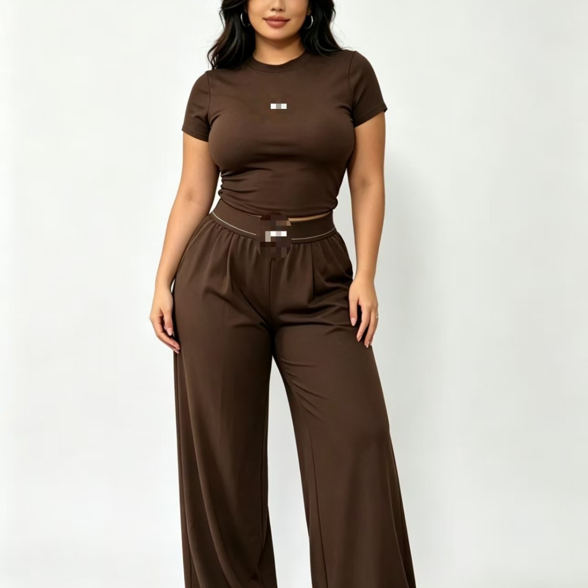 Nuevos pantalones de piernas anchas de cintura alta de primavera y verano transfronterizos europeos y estadounidenses + camisa deportiva de manga corta de yoga set de ocio
