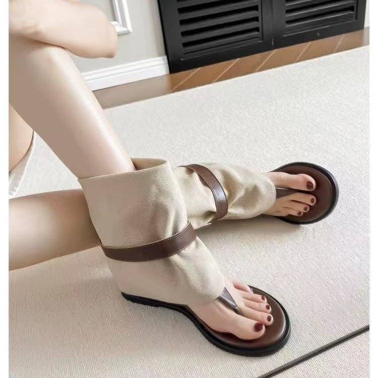 2026 nuevas zapatillas de talón de pente botas de verano para mujeres botas de tubo de pantalones sandalias aumentan la altura de las botas de calzado