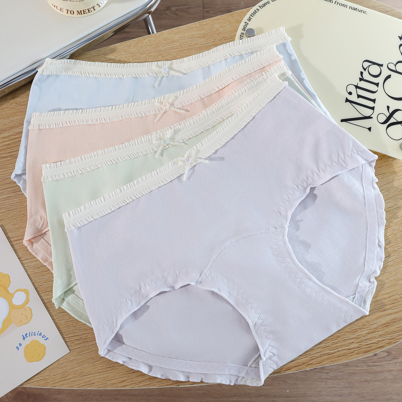 Zhi Ai Mima Full-Length 7A Antibacterial Cotton Panties with Extended Crotch for Young Women, Ruffled Edge Triangle Panties, Sweet Ballet Style Zhi Ai Mima Full-Length 7A Antibacterial Cotton Panties with Extended Crotch for Young Women, Ruffled Edge Triangle Panties, Sweet Ballet Style