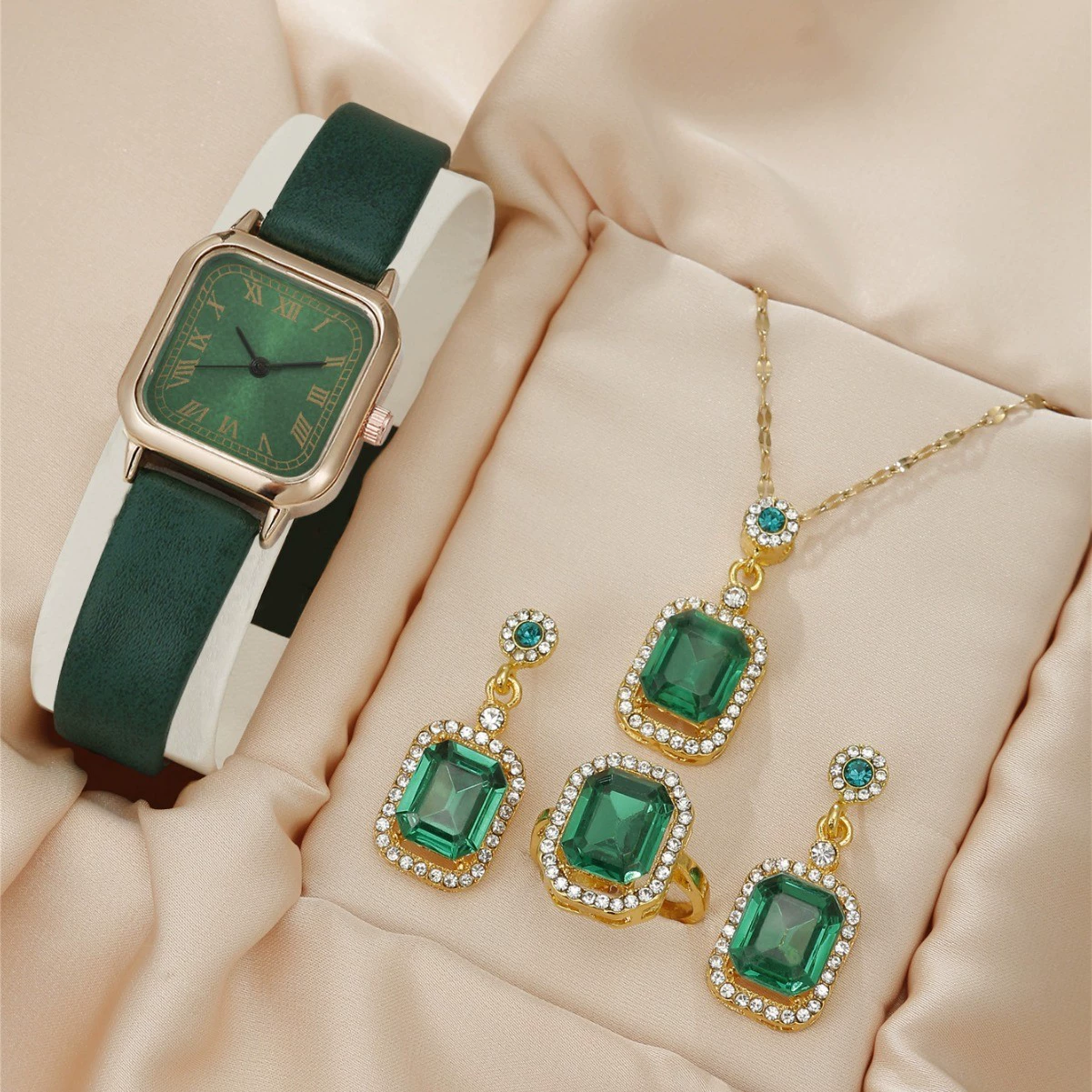 Universal square dial, watch, necklace and earrings, ring, set