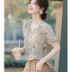 French age-reducing good-looking unique beautiful beautiful loose chiffon floral small top commuter short sleeve shirt summer