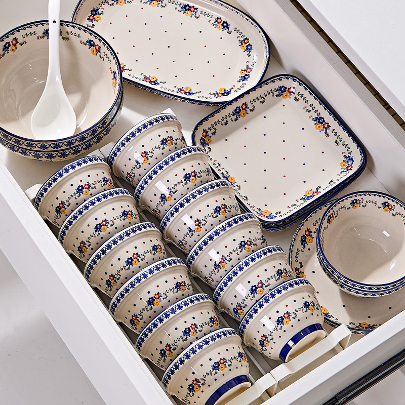 Retro Bohemian Style Household Ceramic Bowl and Plate Set 2026 New Model Underglaze Color High-Value Rice Bowls and Plates Retro Bohemian Style Household Ceramic Bowl and Plate Set 2026 New Model Underglaze Color High-Value Rice Bowls and Plates