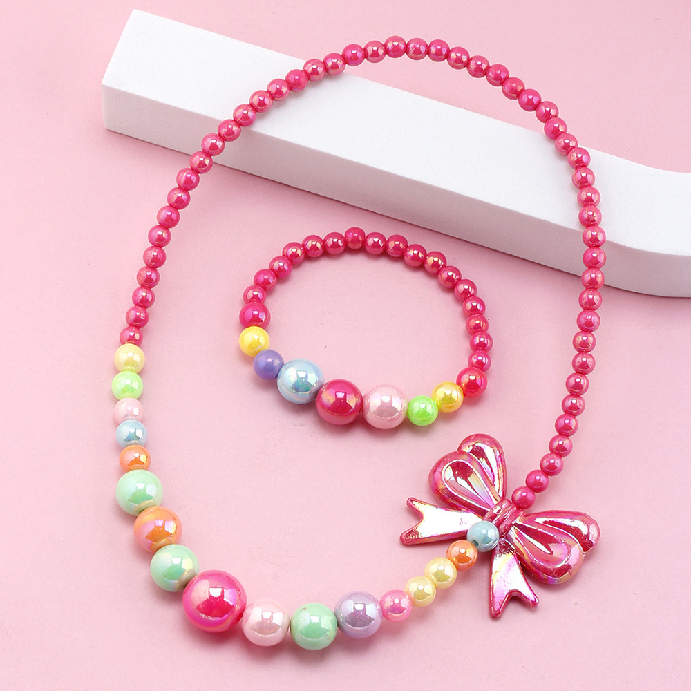 Cute Bow Knot Artificial Crystal Kidu0027S Bracelets Necklace 1 Set