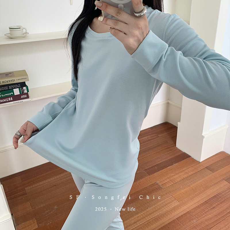 3567玛卡绒秋冬保暖套装磨毛修身线衣线裤圆领打底秋衣秋裤柔软女|undefined
