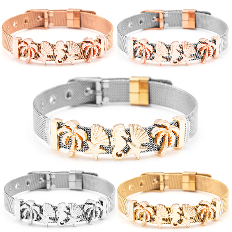 25g Weight Marine Style Coconut Tree Starfish Hippocampus Stainless Steel Plating Watch Strap