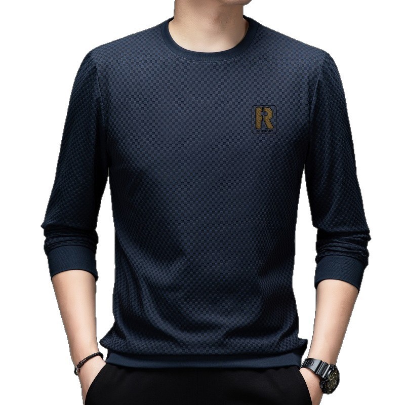 Felpa da uomo a maniche lunghe con scollo tondo, morbida, liscia e versatile per la primavera e l'autunno, senza stiratura, liscia e morbida._voghion.com