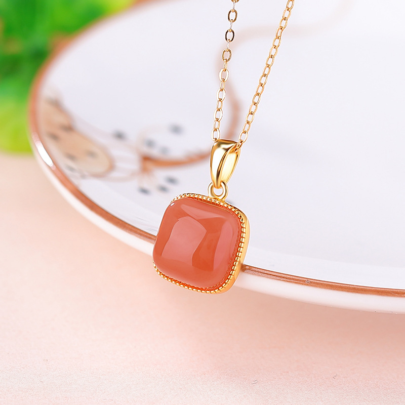 Mặt dây chuyền hình vuông bạc S925 mạ vàng họa tiết hình học — Mặt dây chuyền đơn (không có dây chuyền)