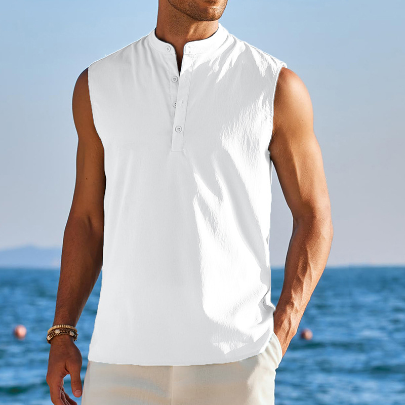 2024 primavera y verano Amazon Hombres Nuevo medio abierto tubo sin mangas camisa de fondo europeo y americano al aire libre chaleco casual de los hombres