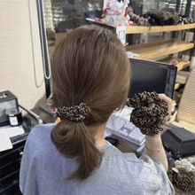 气质复古时尚豹纹大肠发圈高质感2025年发饰皮筋女扎马尾发绳头花
