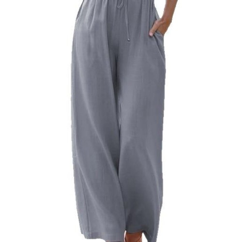 2025 TEMU Women's European and American Clothing Loose Straight Pocket Drawstring Wide Leg Pants