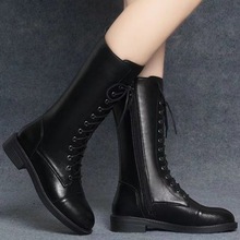 粗跟软皮马丁靴2025秋冬新款加绒保暖雪地靴女高筒平底中筒靴女靴