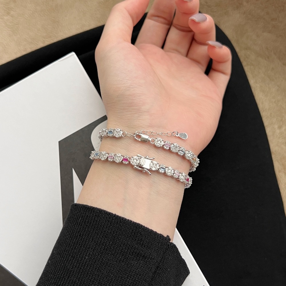 Plating, Inlay Design 925 Sterling Silver Bracelets Simple Style Shiny Inlay Full Zircon