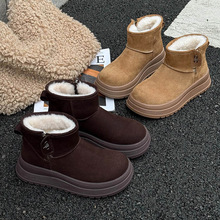 侧拉链雪地靴女2025年冬季新款厚绒保暖东北棉靴皮毛一体短筒靴子