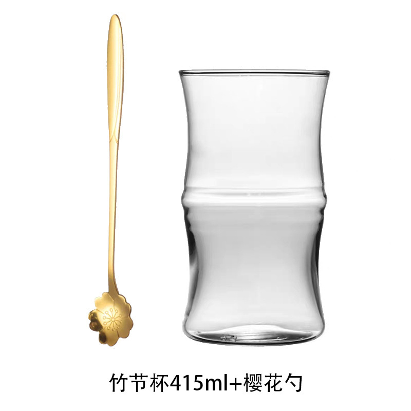 Nueva taza de bambú china, taza de vidrio, taza de tubo de bambú, taza de diseño, taza de café americano de hielo, taza de vidrio ins de red neta