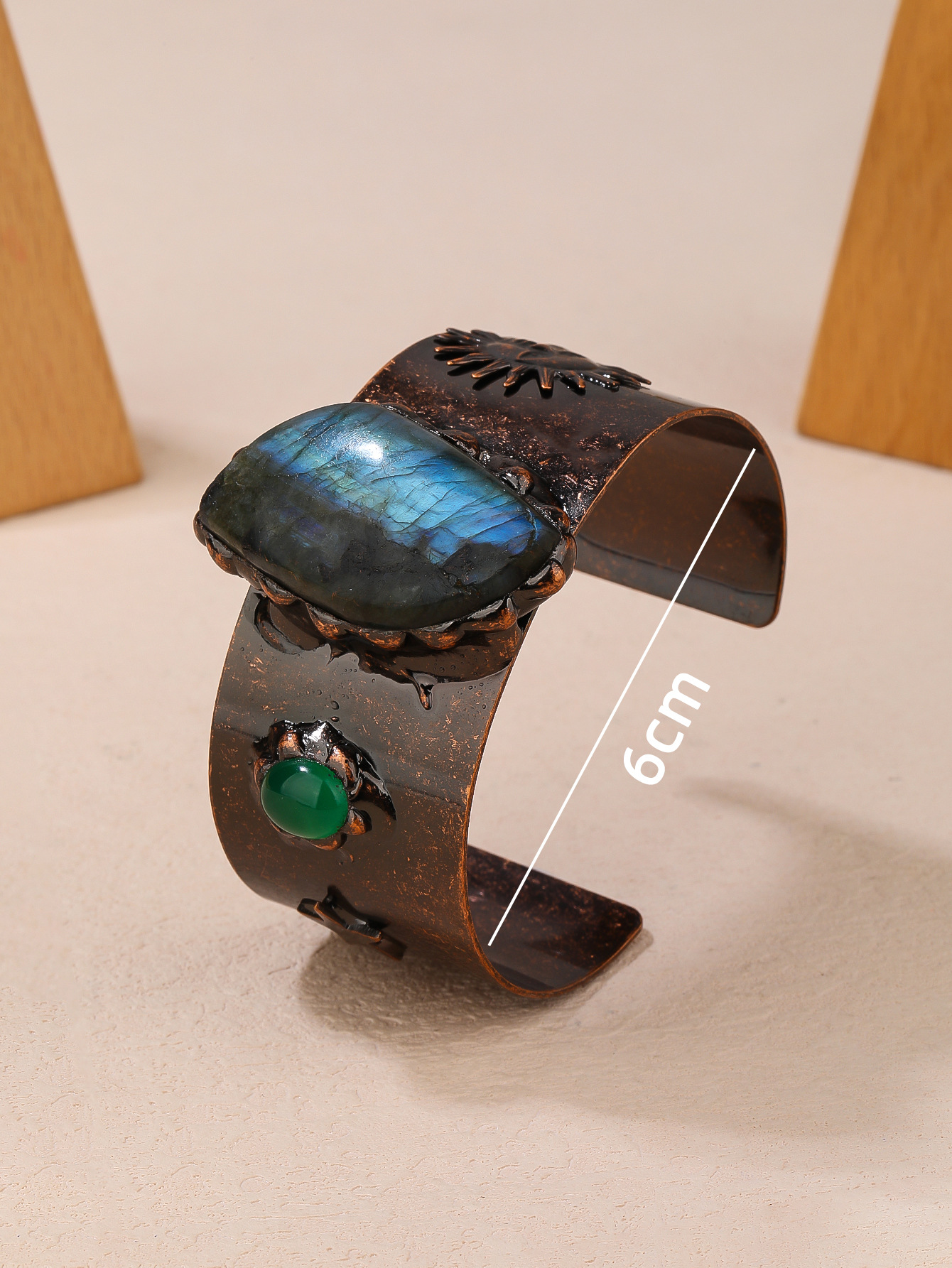 Geometric, Sun Pattern All Seasons Season Women's Gender Wholesale Jewelry Retro Geometric Sun Copper Labradorite Handmade Inlay Bangle