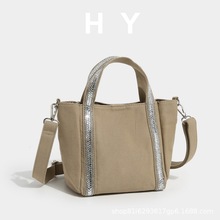 小众设计时尚柔软亮片烫钻手提帆布包简约休闲单肩斜跨女士包包