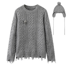 2025冬季新品女装设计师款慵懒松弛毛球帽毛针织衫毛衣RL90601504