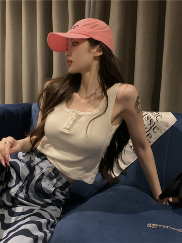  new summer style sweet and spicy outer wear short U-neck racer top pink camisole women's inner layer