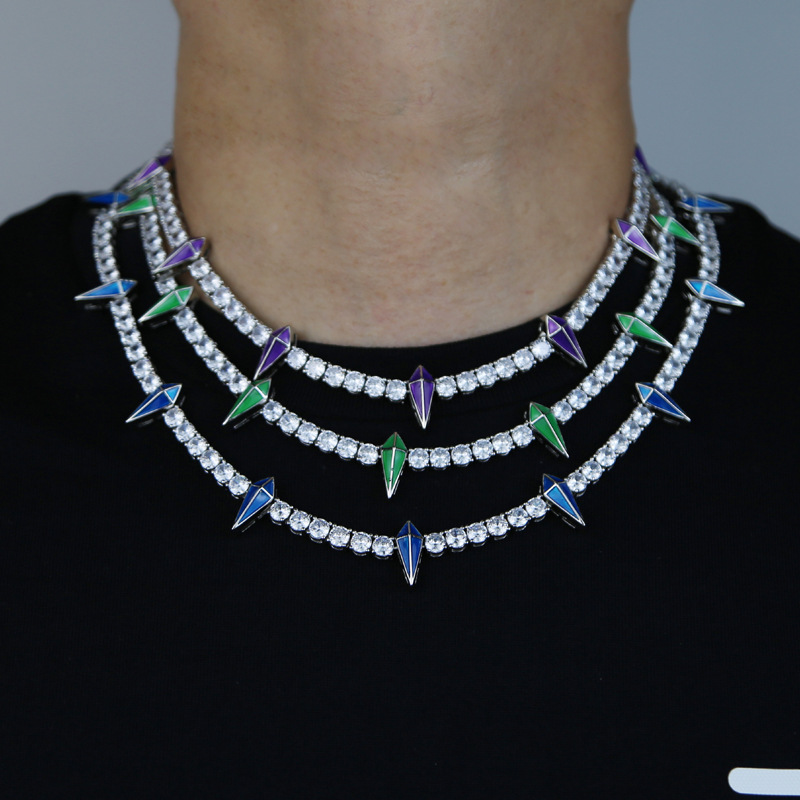55g Weight Zircon Inlay Material Necklace Classification 1 Piece Quantity Daily Occasion Hip-hop Rhombus Copper Inlay Zircon Necklace