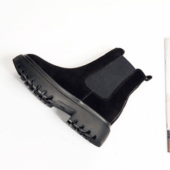 Women's Genuine Leather Martin Boots with Hidden Heel, 2024 New Winter Collection—Small Sizes 31, 32, 33—Fleece-Lined Ankle Booties with Chunky Thick Sole