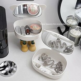 Desktop Folding Makeup Mirror Storage Box Integrated Portable Dressing Mirror Cute Mirror Female Student Dormitory Home Dressing Mirror