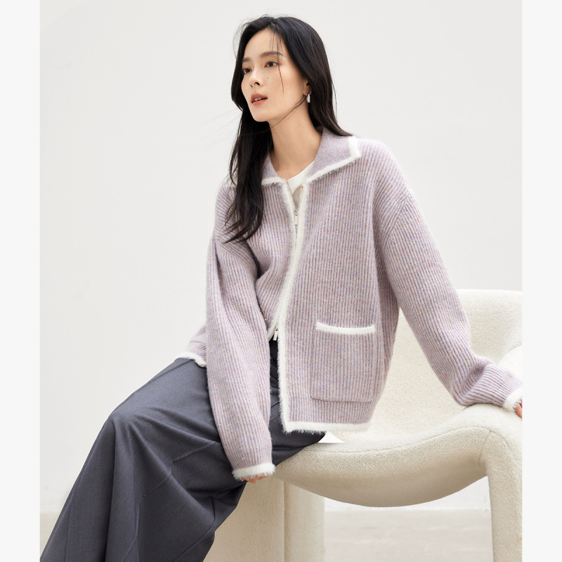 超好看仿貂毛撞色毛衣外套女2025秋季新款慵懒松弛感针织开衫|undefined