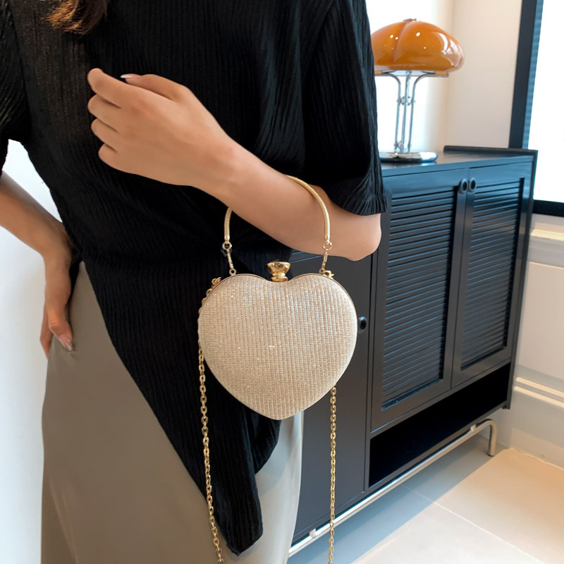 Peach Heart High-looking cadena rhinestone bolso de noche ins luz lujo Lock bolso Moda hombro brillante oblicua