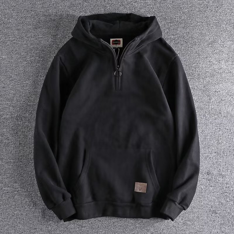Veste décontractée à col semi-ouvert pour jeunes, mode américaine, coton épais, pull à capuche pour hommes, tendance printemps et automne_voghion.com